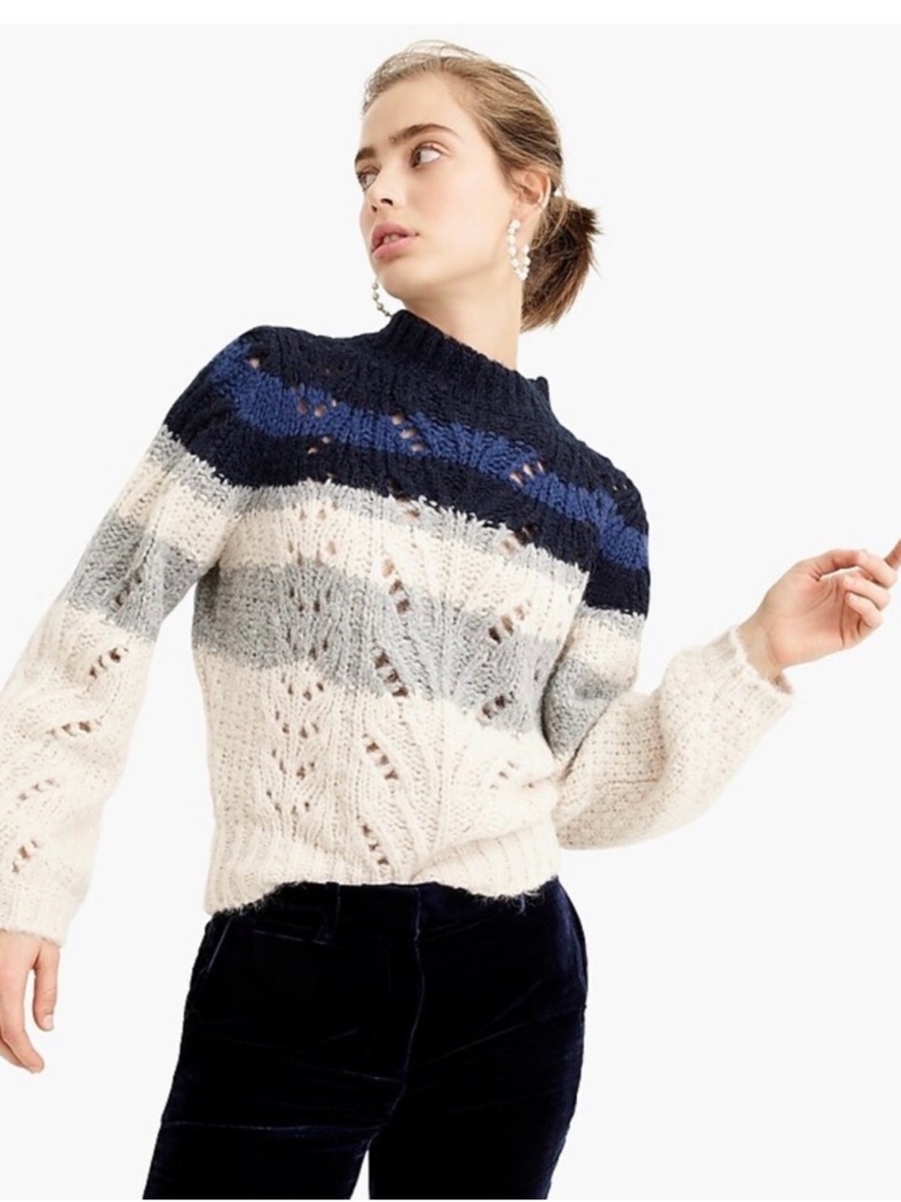 Point Sur J Crew Sweater Pointelle Crewneck Chunky Knit Alpaca Wool Size Small